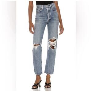Agolde 90's Pinch Waist High Rise Straight Destroyed Jeans Size 30